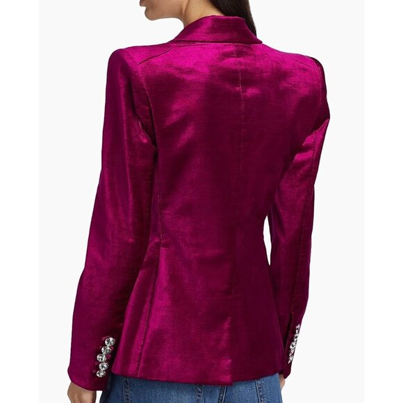 Veronica Beard Elam Dickey Velvet Crystal Blazer Fushia - Size 0 - Picture 4 of 12